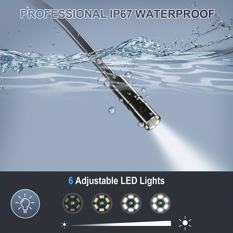 IP67 waterproof probe underwater, with the six LED brightness levels shown