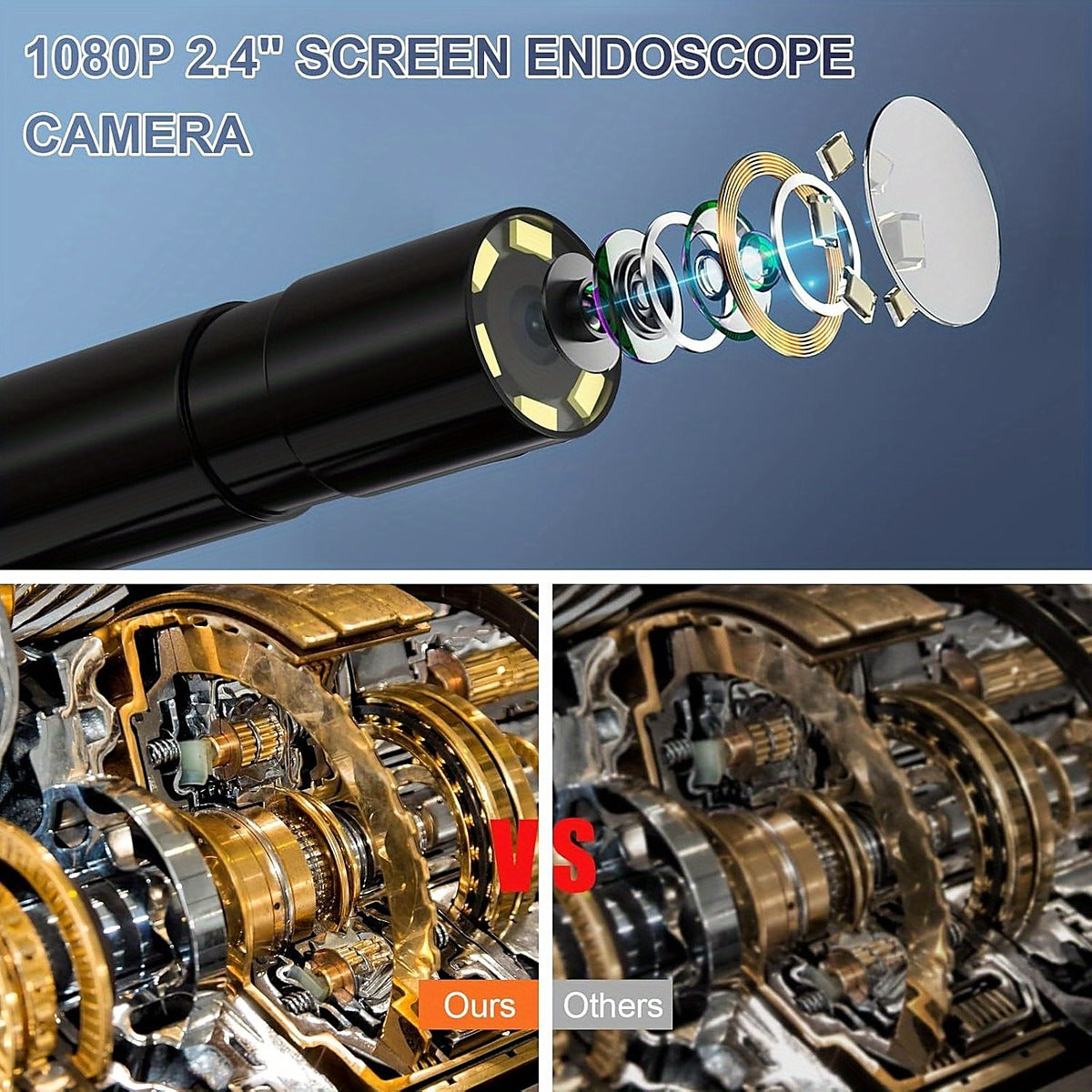 Cutaway of the 1080p camera head on the 2.4 inch screen endoscope