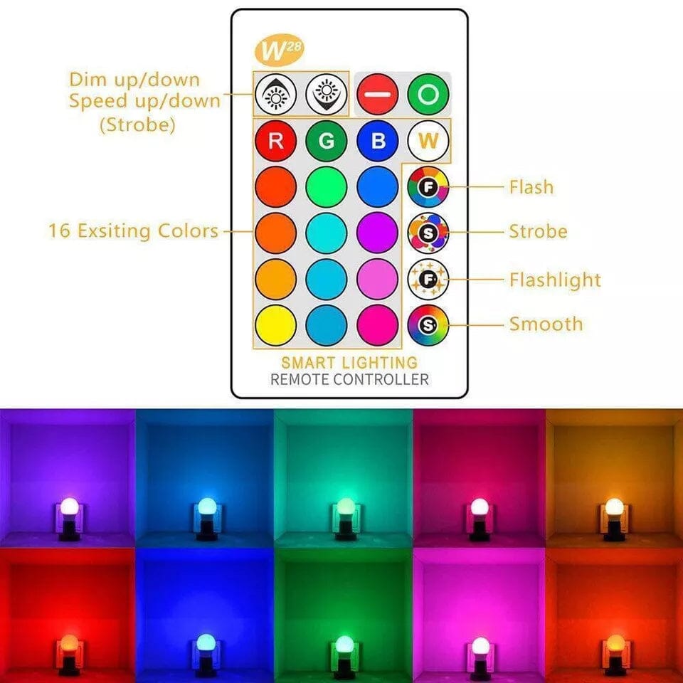 E27 RGB LED Light Bulb 16 Color Changing Magic RGBW Colorful Remote Control Lamp Indoor Lighting - DailySale