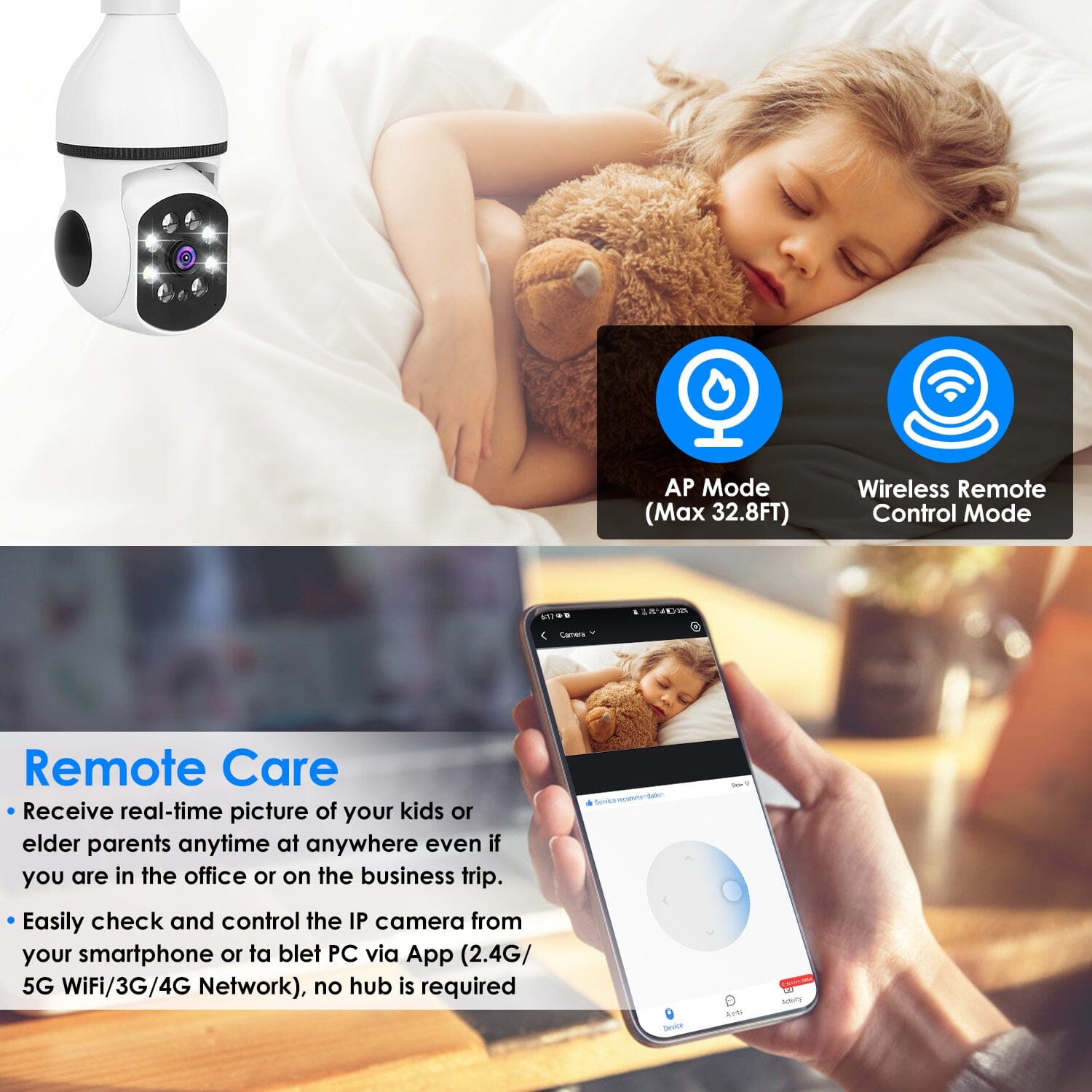 E27 WiFi Bulb Camera 1080P FHD WiFi IP Pan Tilt Security Surveillance Camera with Two-Way Audio Full Color Night Vision Smart Home & Security - DailySale