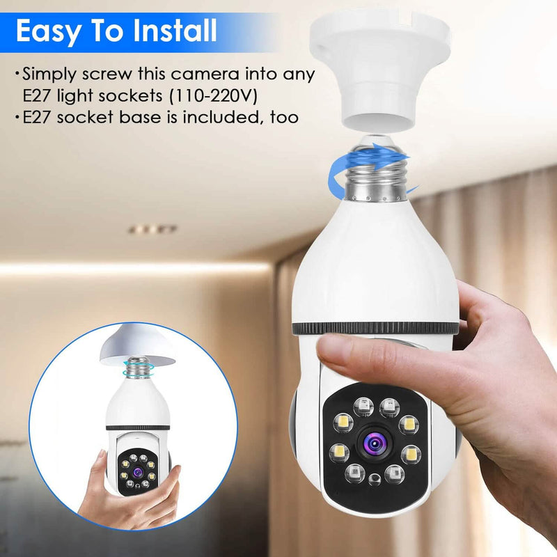 E27 WiFi Bulb Camera 1080P FHD WiFi IP Pan Tilt Security Surveillance Camera with Two-Way Audio Full Color Night Vision Smart Home & Security - DailySale