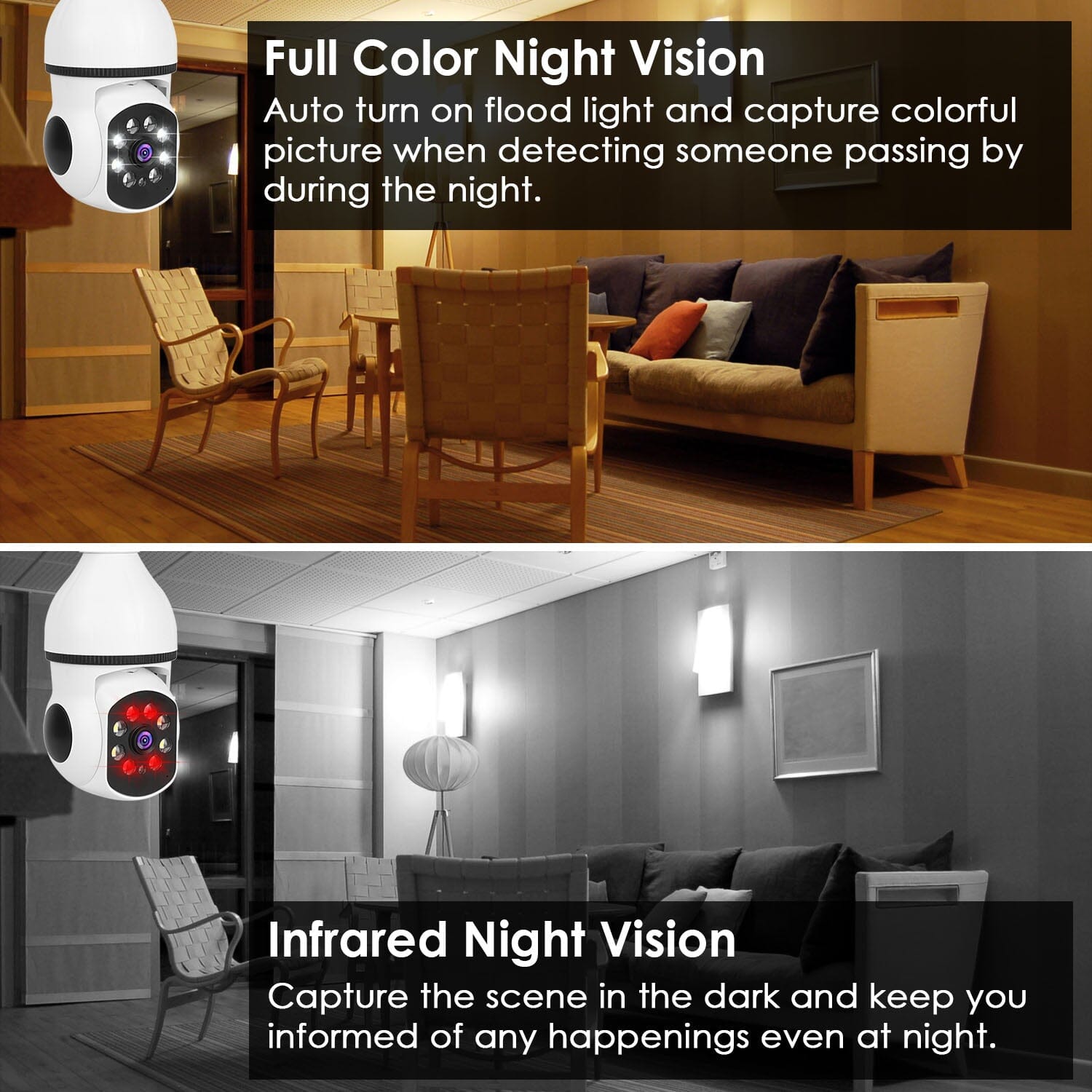 E27 WiFi Bulb Camera 1080P FHD WiFi IP Pan Tilt Security Surveillance Camera with Two-Way Audio Full Color Night Vision Smart Home & Security - DailySale