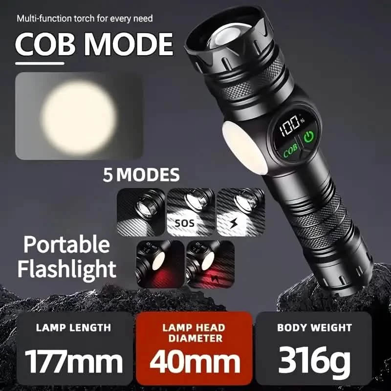 Rechargeable LED Flashlight with 5 Modes & Magnetic Base – Gift Box
