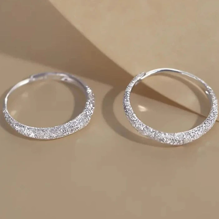 S925 Sterling Silver Sparkling Starry River Hoop Earrings