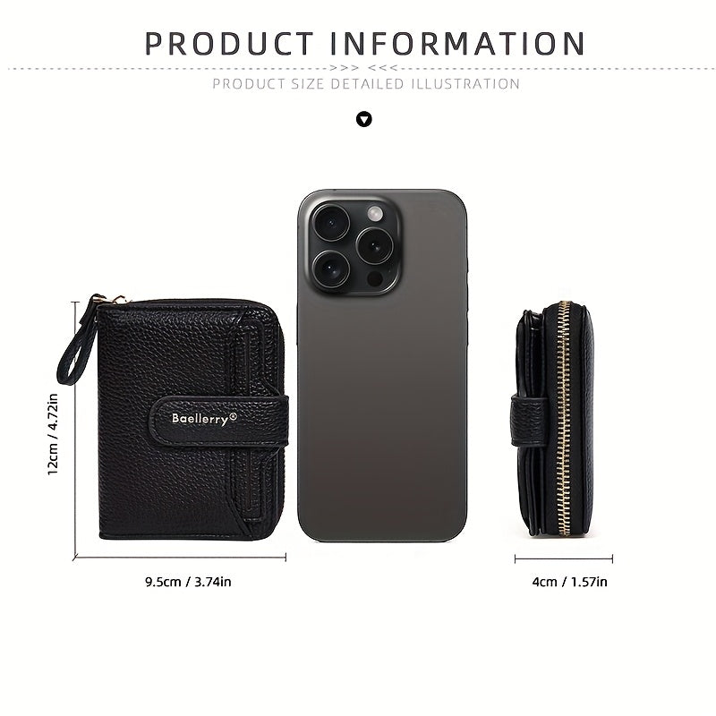Size diagram: 12 by 9.5 by 4 centimeters, shown next to a phone