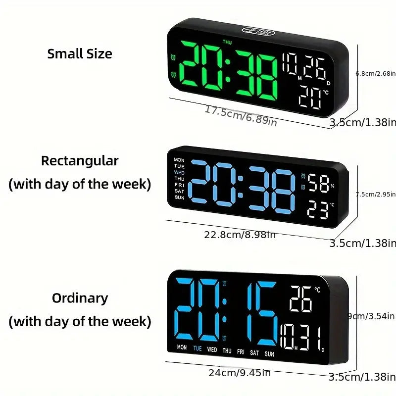 Luminous Large Screen LED Alarm Clock - Displays Week, Temperature, Humidity, and Timer