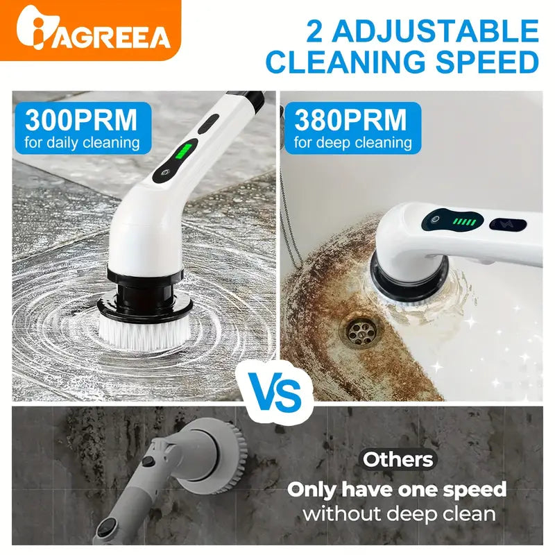 Electric Rotary Scrubber with Replaceable 8 Brush Heads and Adjustable Extension Handle Household Appliances - DailySale