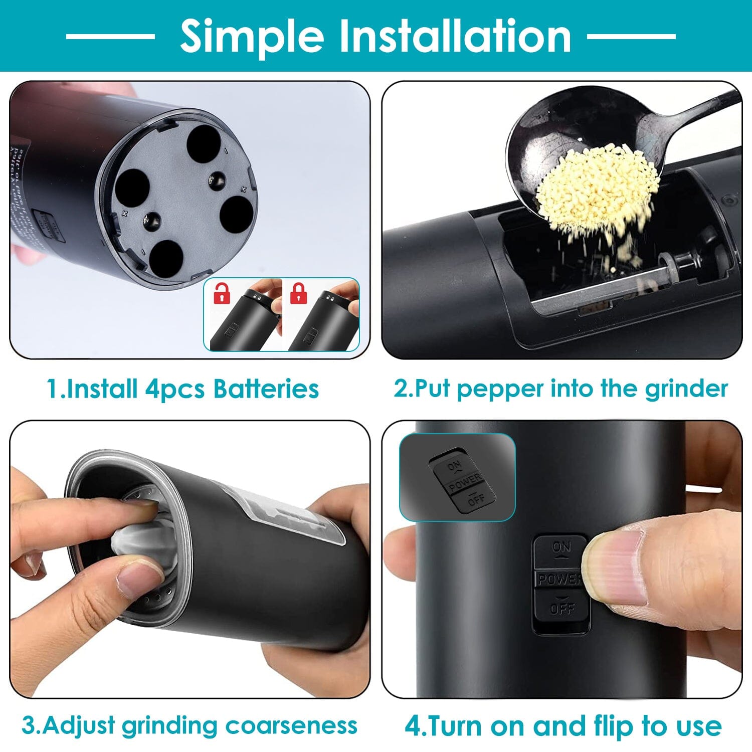 Electric Salt and Pepper Grinder LED Indicator Adjustable Coarseness Kitchen Tools & Gadgets - DailySale