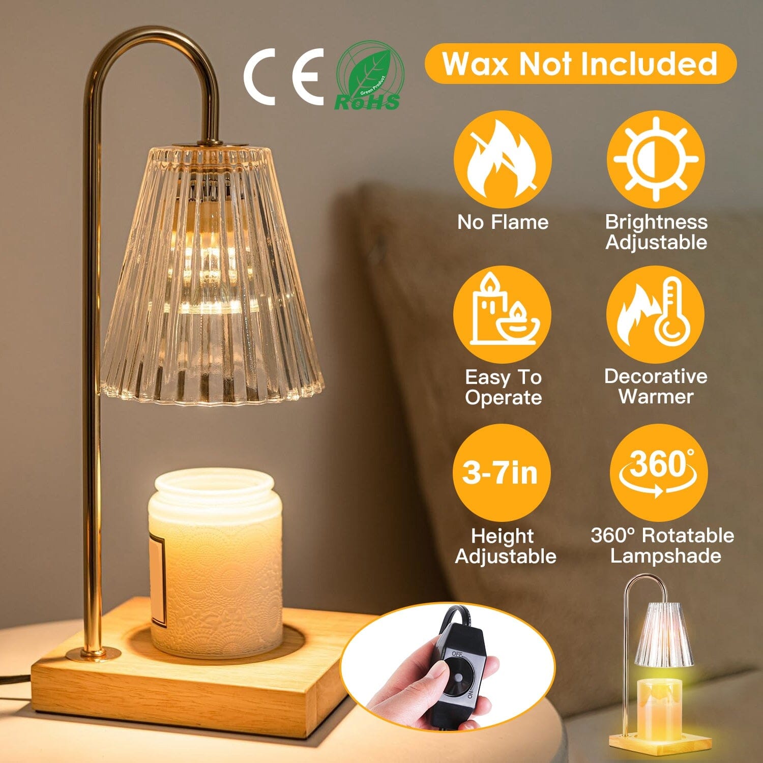 Electric Wax Melt Warmer Lamp Dimmable with 2 GU10 Bulbs 3-7in Adjustable Height 360º Rotatable Indoor Lighting - DailySale