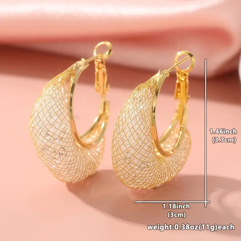 Elegant Crescent Mesh Hoop Earrings with Sparkling Cubic Zirconia Earrings - DailySale