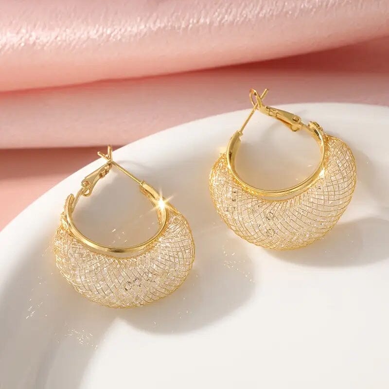 Elegant Crescent Mesh Hoop Earrings with Sparkling Cubic Zirconia Earrings - DailySale