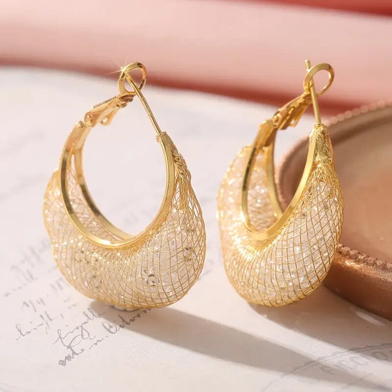 Elegant Crescent Mesh Hoop Earrings with Sparkling Cubic Zirconia Earrings - DailySale