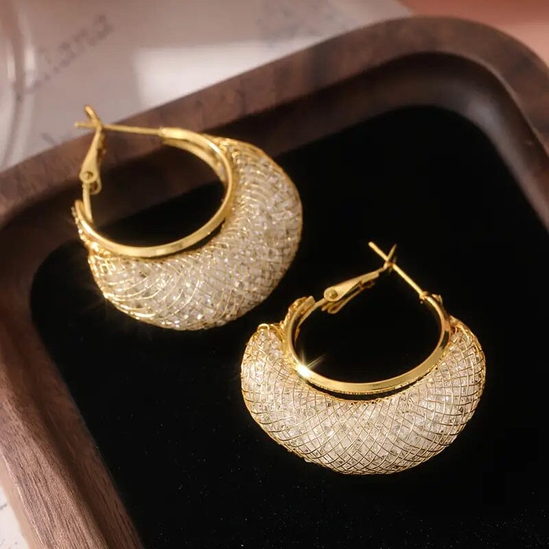 Elegant Crescent Mesh Hoop Earrings with Sparkling Cubic Zirconia Earrings - DailySale