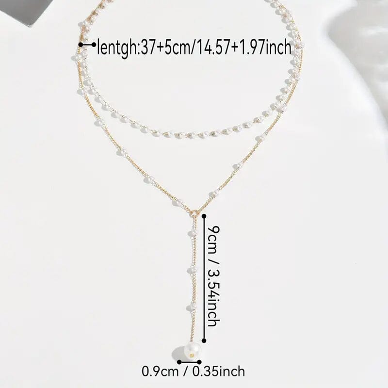 Elegant Vintage Style Double-Layer Pendant Necklace with Imitation Pearl Accents and Tassel Drop Necklaces - DailySale