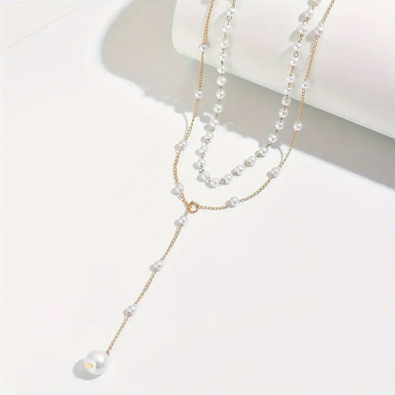 Elegant Vintage Style Double-Layer Pendant Necklace with Imitation Pearl Accents and Tassel Drop Necklaces - DailySale