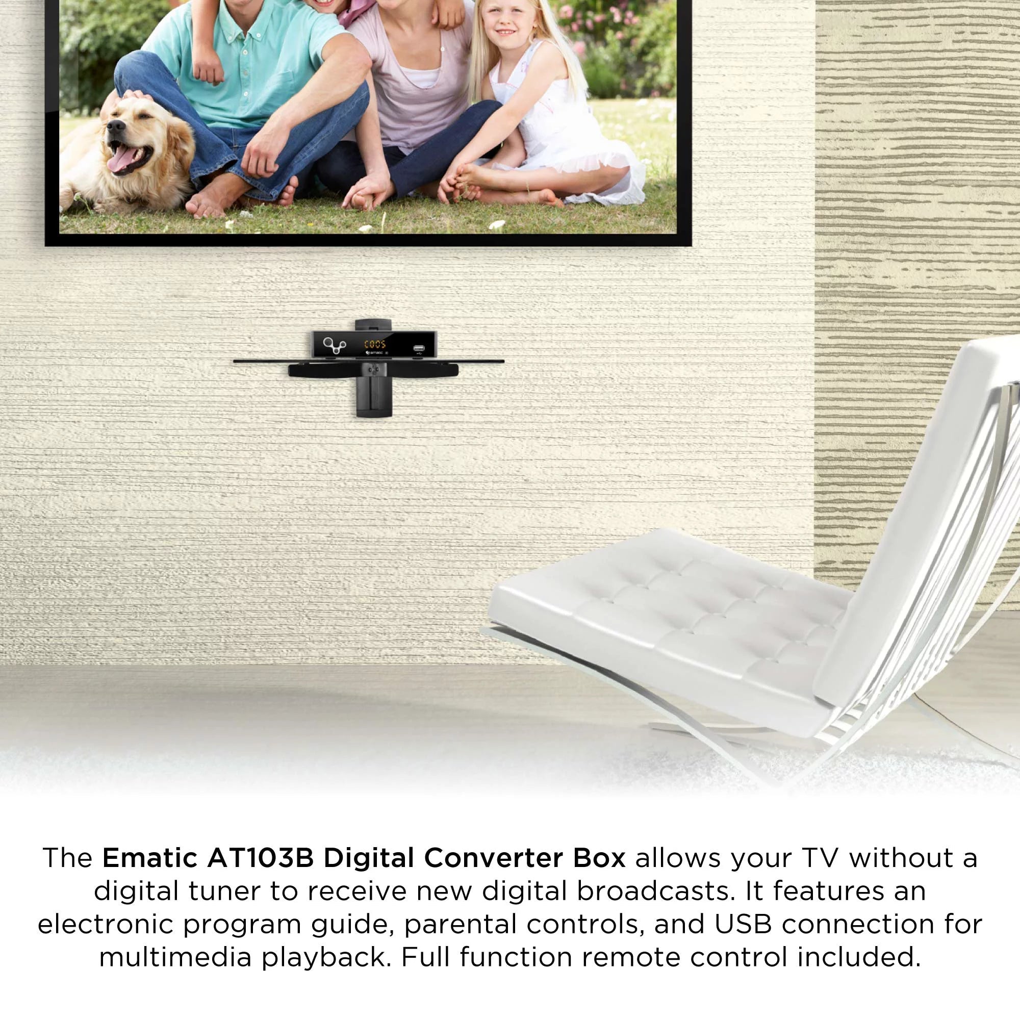 Ematic AT103B Digital Converter Box with LED Display and Recording Capabilities (Black) TV & Video - DailySale