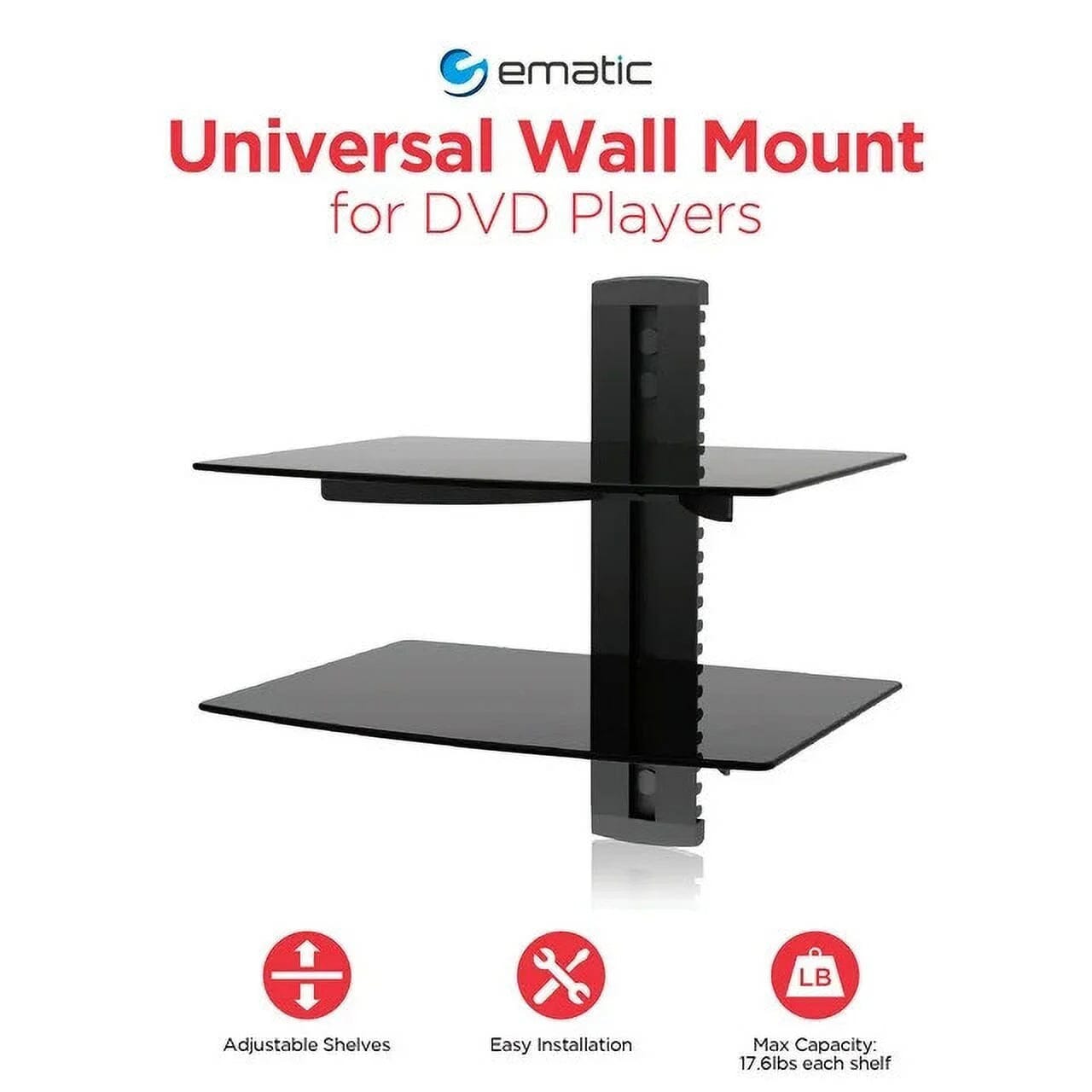 Ematic EMD212 Adjustable 2 Shelf for DVD Player, Cable Box, with HDMI Cable TV & Video - DailySale