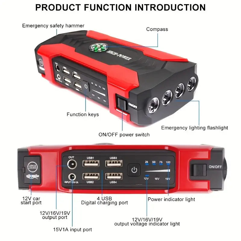 Emergency Car Starter Battery Power Supply 5000A Automotive - DailySale