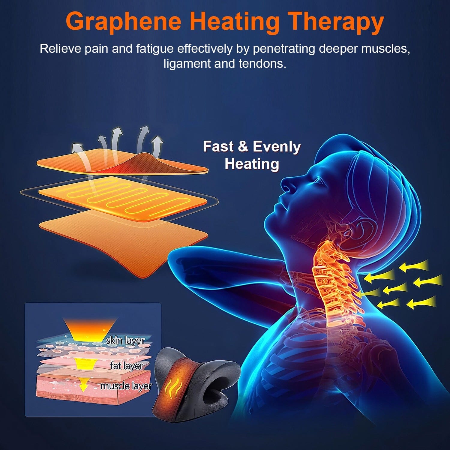 Ergonomic Heated Neck Stretcher Cervical Traction Therapy Pillow with Graphene Heating Pad Wellness - DailySale