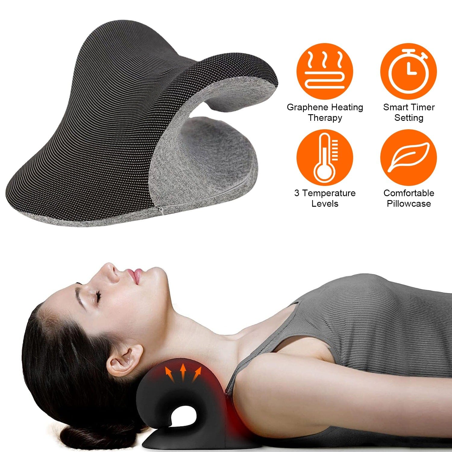 Ergonomic Heated Neck Stretcher Cervical Traction Therapy Pillow with Graphene Heating Pad Wellness - DailySale