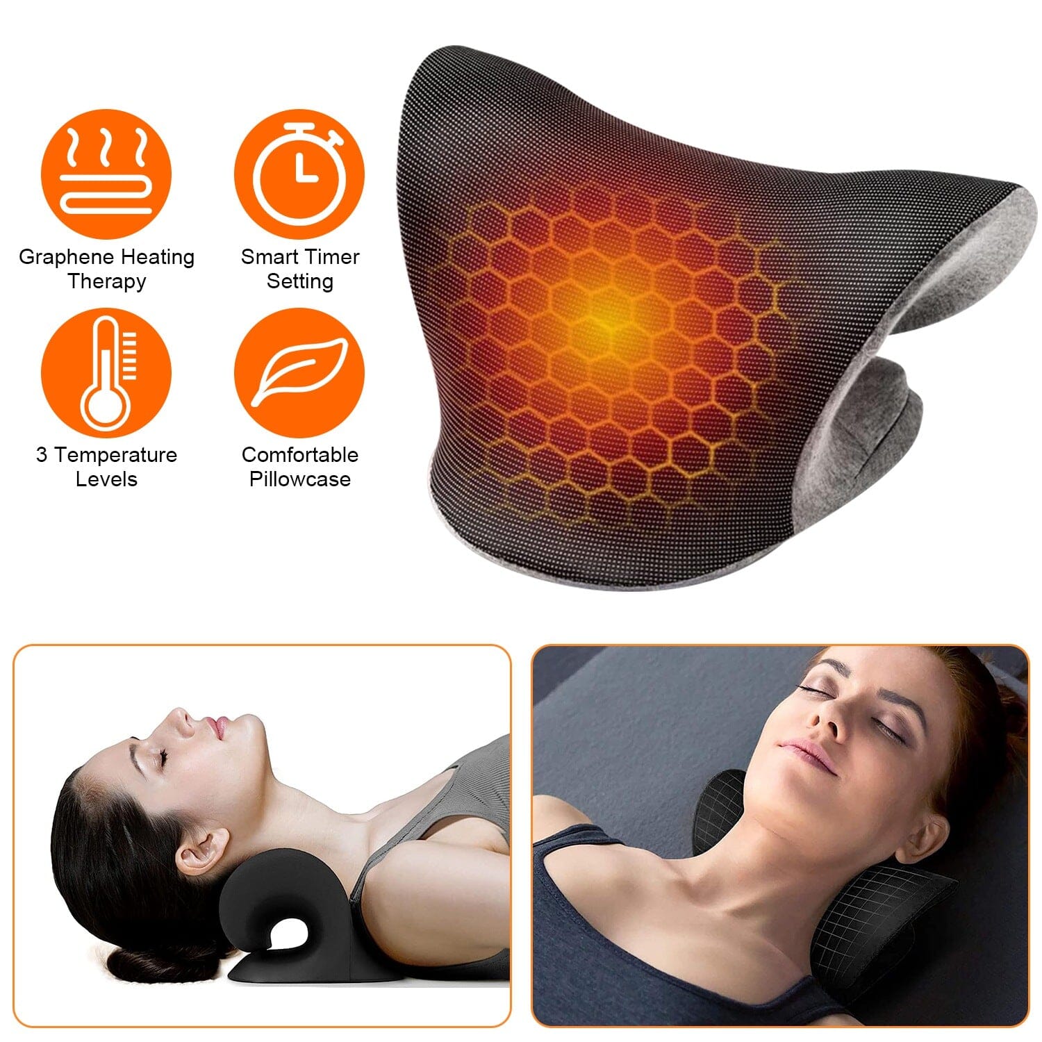 Ergonomic Heated Neck Stretcher Cervical Traction Therapy Pillow with Graphene Heating Pad Wellness - DailySale