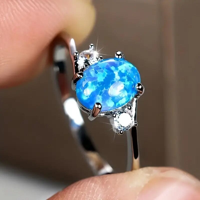 Exquisite Oval Artificial Opal Rings Rings Blue 6 - DailySale