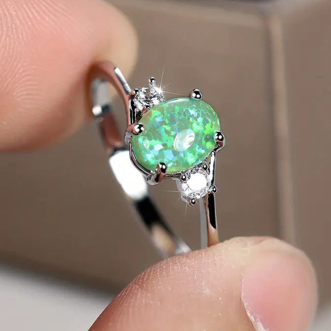 Exquisite Oval Artificial Opal Rings Rings Green 6 - DailySale