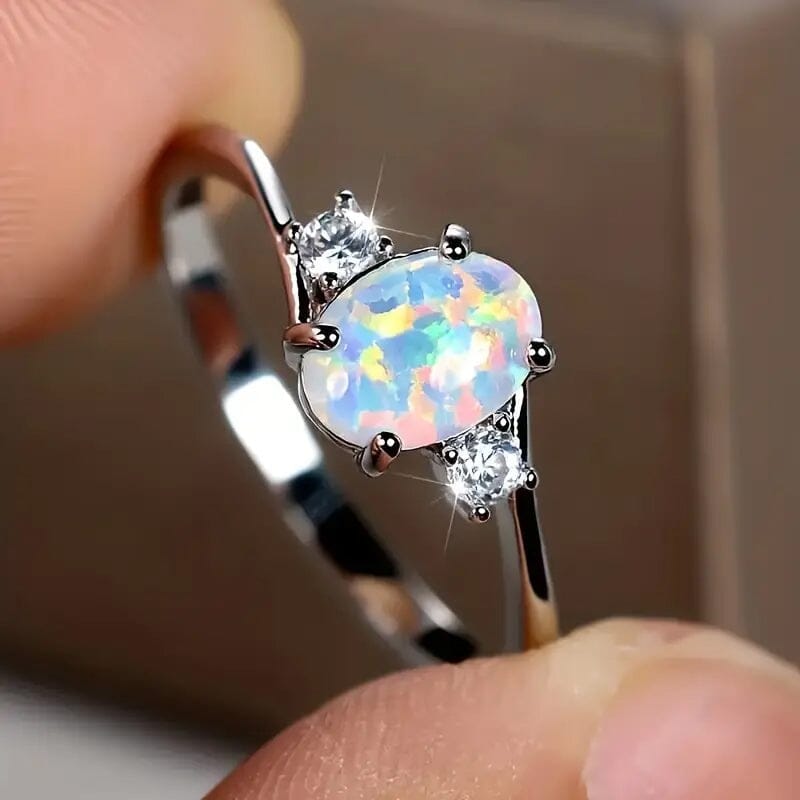 Exquisite Oval Artificial Opal Rings Rings White 6 - DailySale