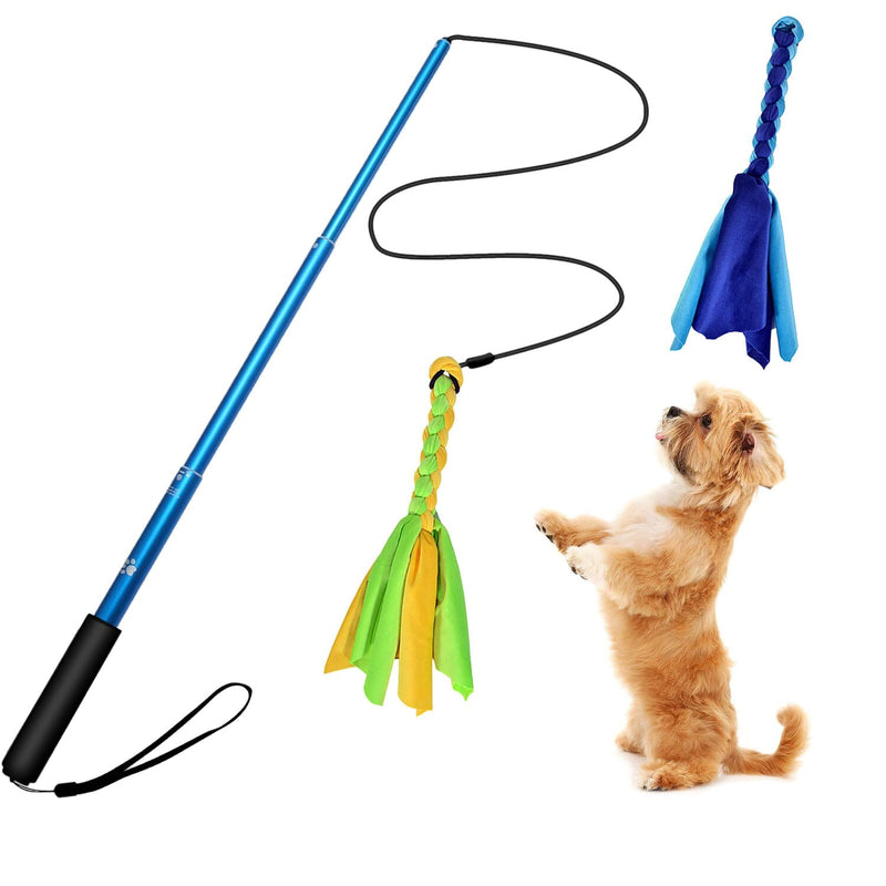 Extendable Dog Flirt Pole with 2 Replaceable Interactive Tail Toys