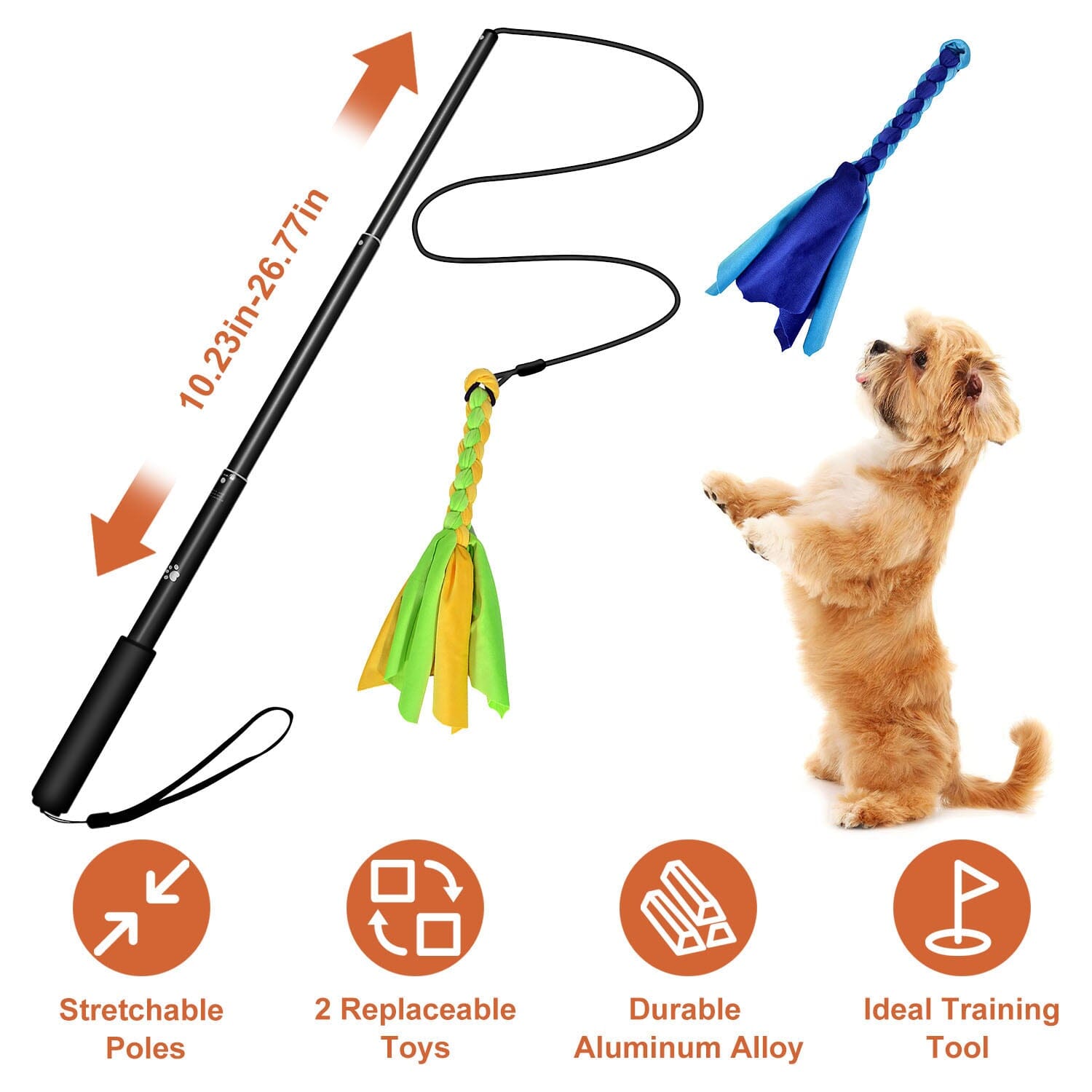 Extendable Dog Flirt Pole with 2 Replaceable Interactive Tail Toys Pet Supplies - DailySale