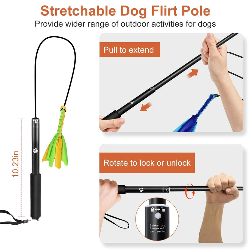 Extendable Dog Flirt Pole with 2 Replaceable Interactive Tail Toys Pet Supplies - DailySale