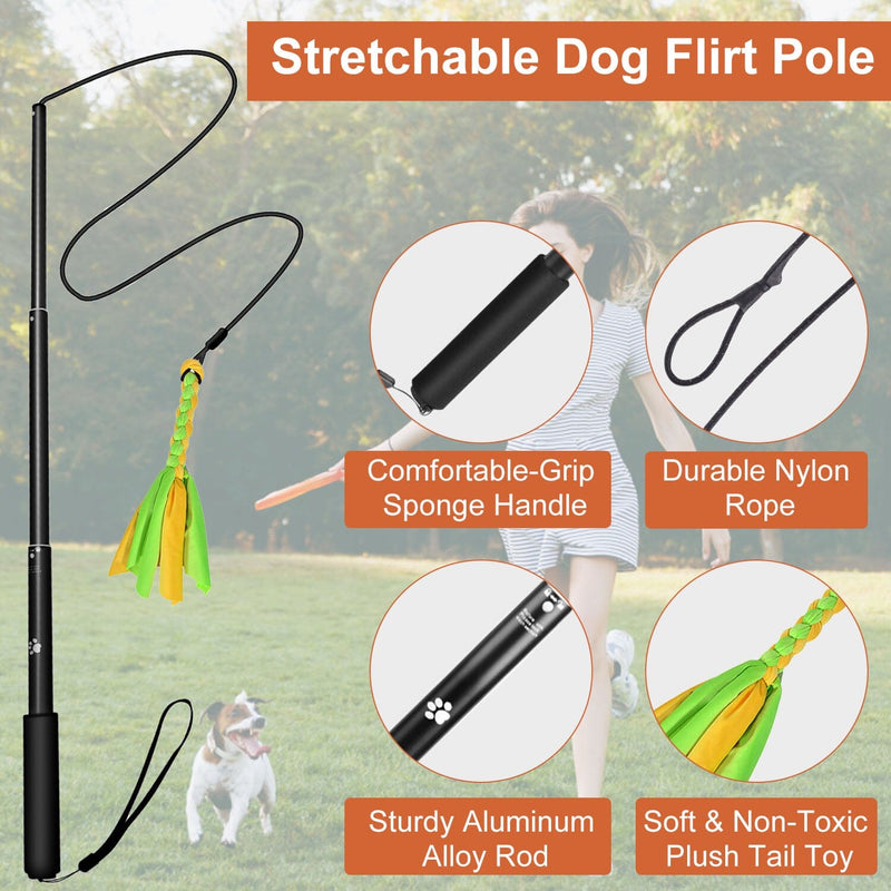 Extendable Dog Flirt Pole with 2 Replaceable Interactive Tail Toys Pet Supplies - DailySale
