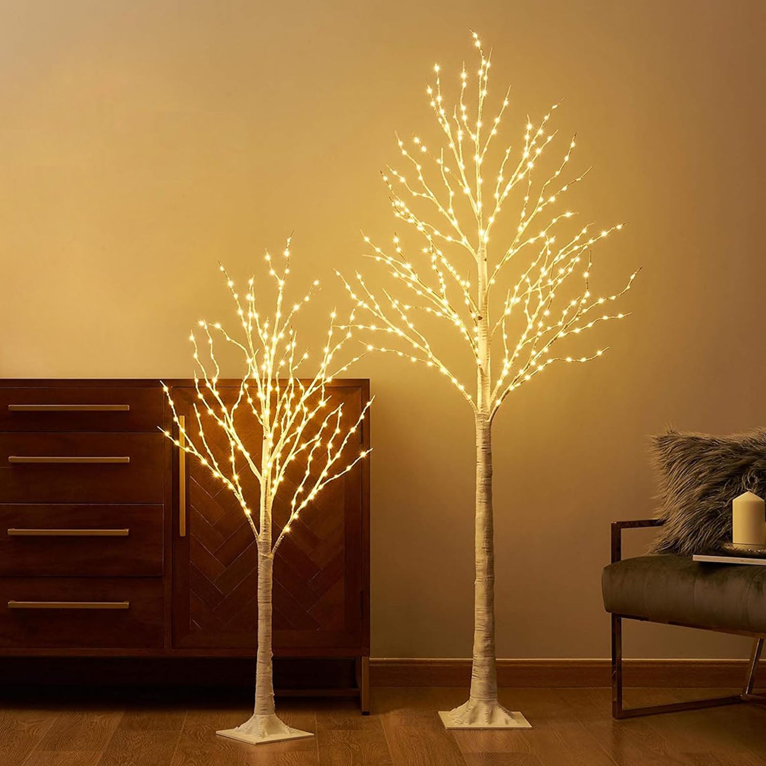 Lighted Birch Tree Artificial White Birch Tree Wig with 8 Warm White Lighting Modes