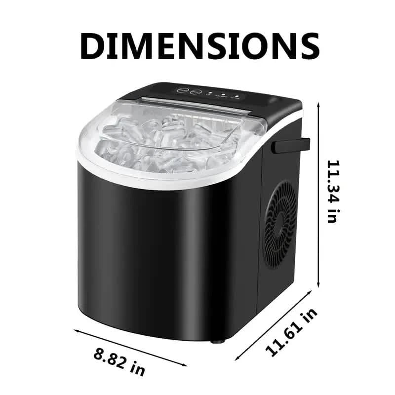 Countertop Portable Ice Maker – 26lb/24h, 9 Cubes/6min, Black