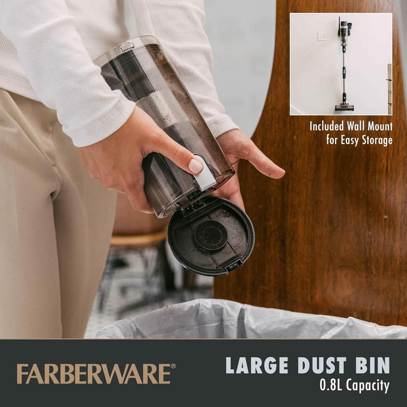 Farberware Cordless Platinum Stick Vacuum Cleaner, Smart Sensor Technology for Carpet and Hard Floors, Bendable Design, Converts to Handheld Vacuum Household Appliances - DailySale