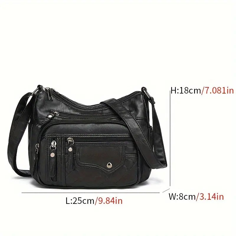 Fashion Multi Zipper Crossbody Bag, Soft Vegan Leather Shoulder Bag, Women's Multi Pockets Handbag Purse Bags & Travel - DailySale