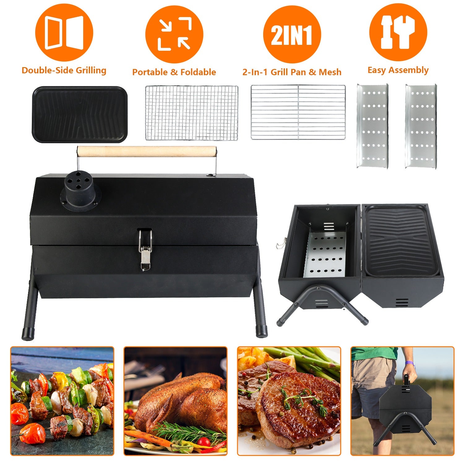 Portable Charcoal Two Sides Folding BBQ Grill