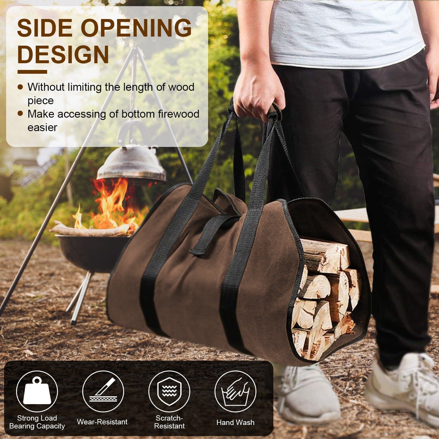 Firewood Carrier Bag with Handle Sports & Outdoors - DailySale