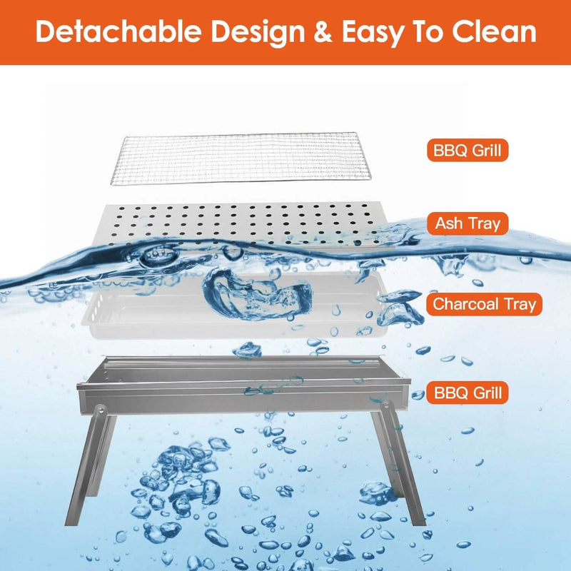 Foldable Charcoal BBQ Grill Stainless Steel Grill Net Kitchen Tools & Gadgets - DailySale