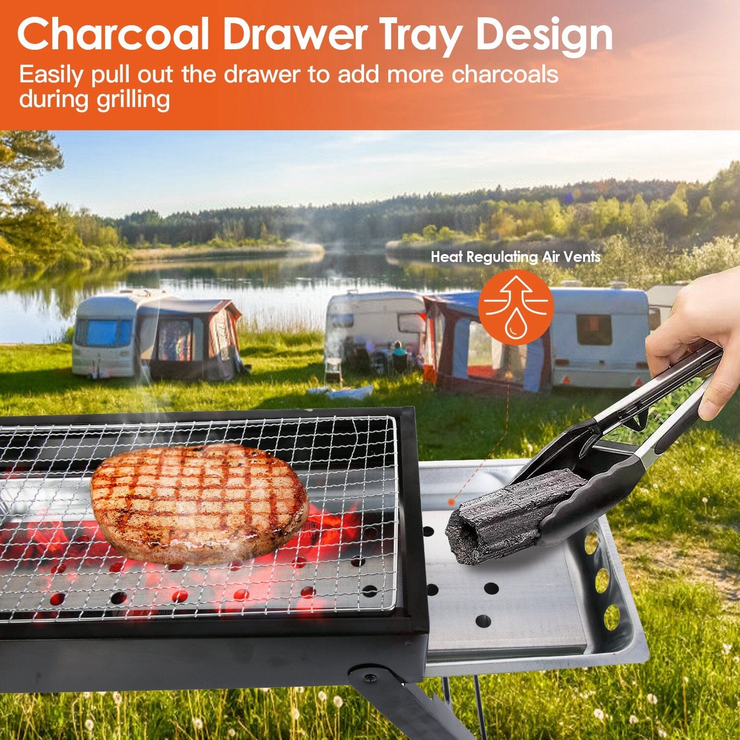 Foldable Charcoal BBQ Grill Stainless Steel Grill Net Kitchen Tools & Gadgets - DailySale