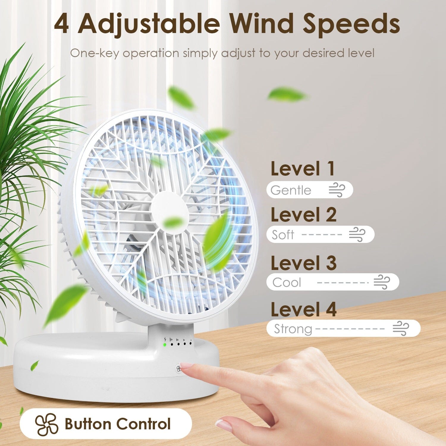 Foldable Desk Fan with 4 Wind Speeds Type-C Rechargeable Wall-Mounted Household Appliances - DailySale