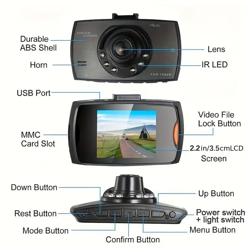 Full HD 1080P Camera Dash Cam with 140° Wide Angle View and IR Night Vision Automotive - DailySale