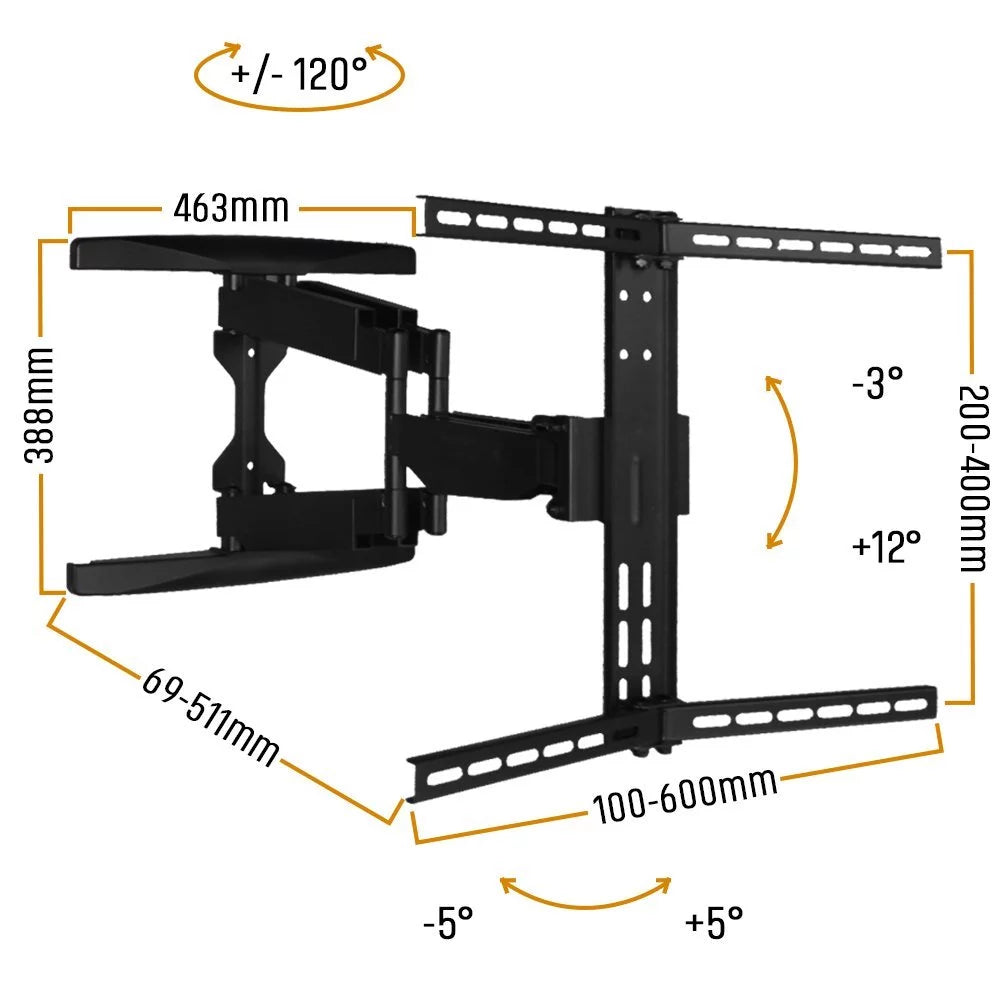 Full motion Articulating TV Wall Mount/ TV Bracket for Curved & Flat Panel TV, Fits 32 to 80" TVs 600X400 VESA Inc 10ft HDMI Cable and Bubble Level- Koramzi KWM3664AT-PRO TV & Video - DailySale