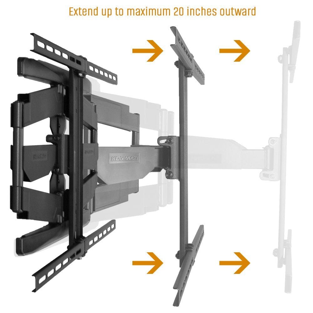 Full motion Articulating TV Wall Mount/ TV Bracket for Curved & Flat Panel TV, Fits 32 to 80" TVs 600X400 VESA Inc 10ft HDMI Cable and Bubble Level- Koramzi KWM3664AT-PRO TV & Video - DailySale