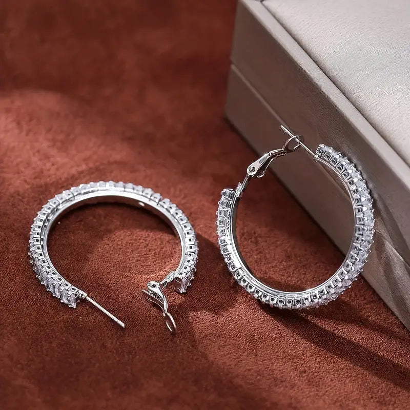 Full Rectangular Shiny Synthetic Zirconia Decorative Hoop Earrings Earrings - DailySale