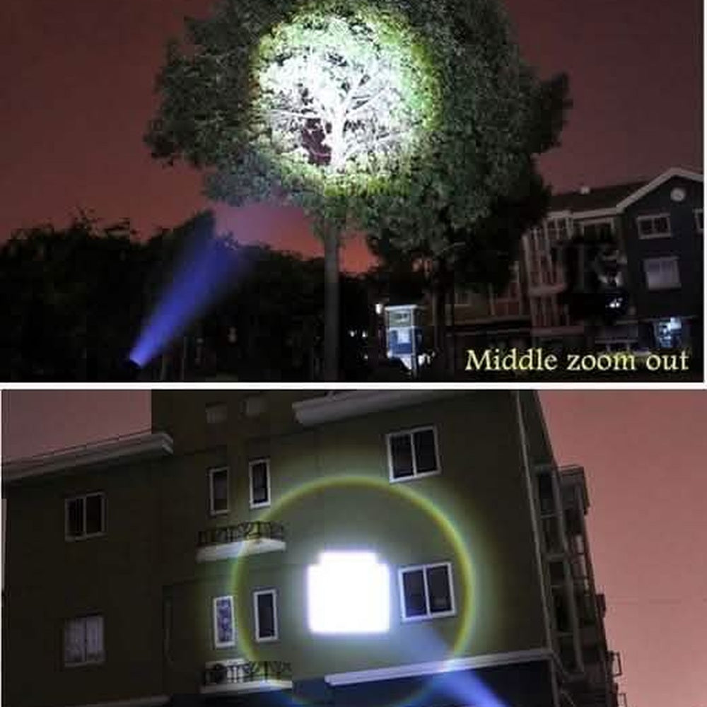 XML2-T6 flashlight showing adjustable zoom beam range