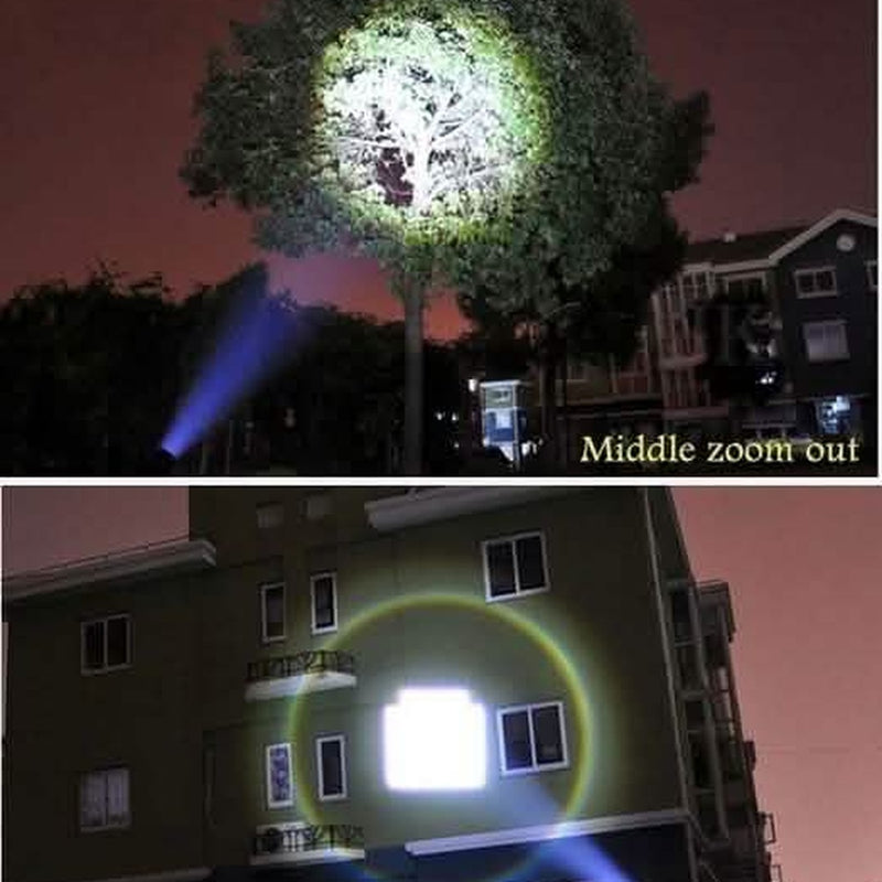 XML2-T6 flashlight showing adjustable zoom beam range