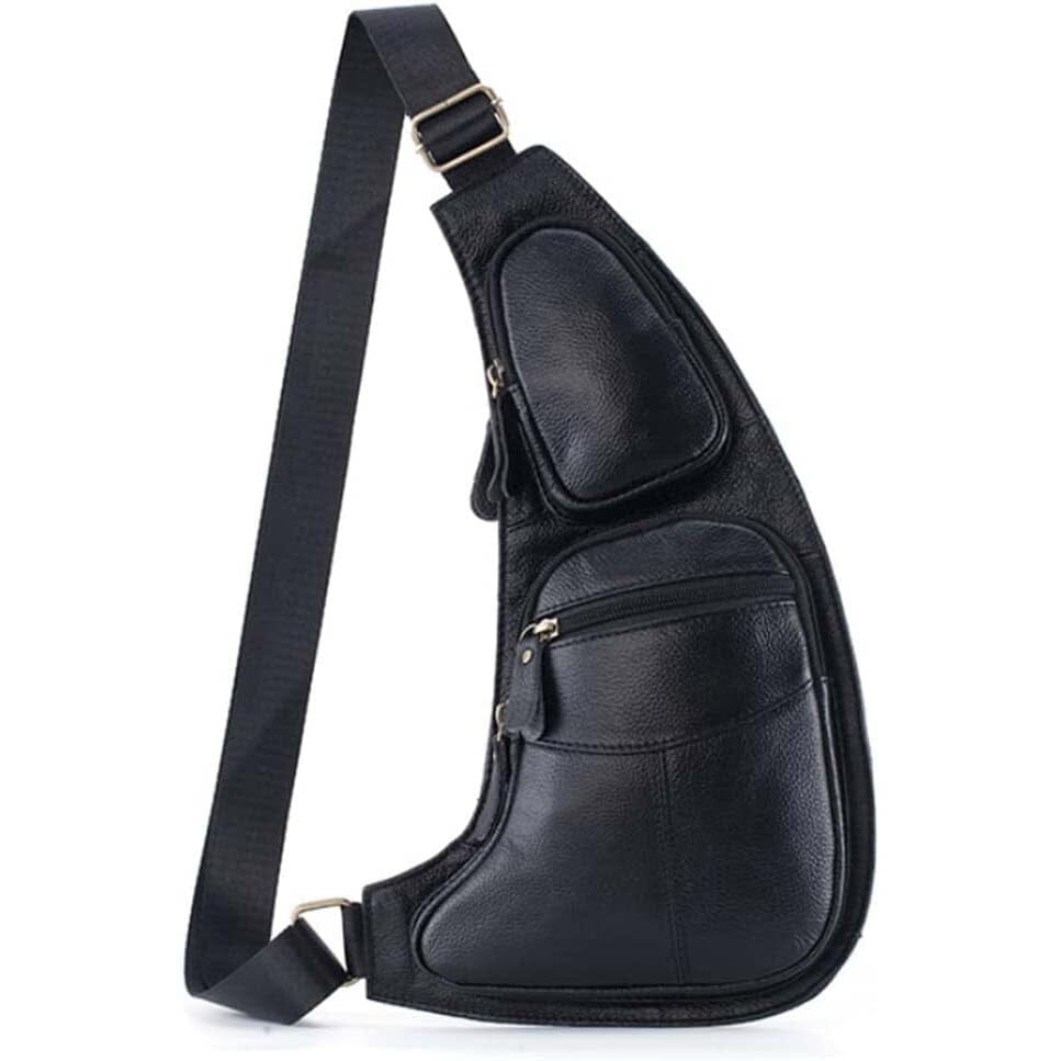 Genuine Leather Chest Bag For Men Men Leather Shoulder Bag Personality Messenger Bag Casual Bag Handbags & Wallets Black - DailySale