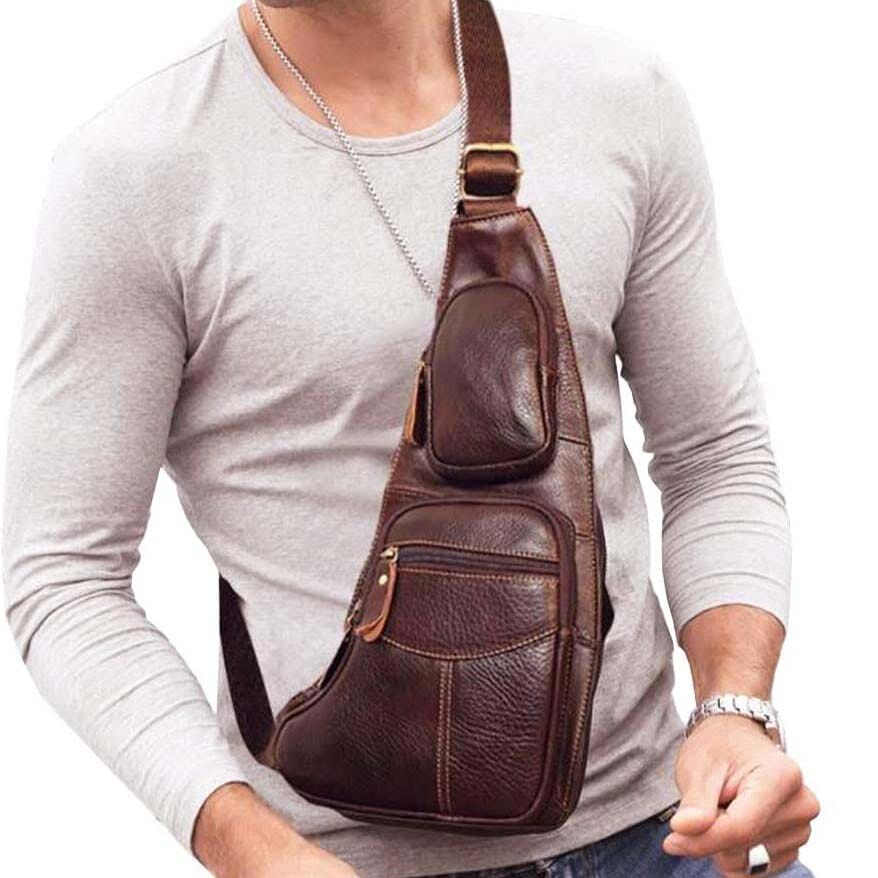 Genuine Leather Chest Bag For Men Men Leather Shoulder Bag Personality Messenger Bag Casual Bag Handbags & Wallets - DailySale