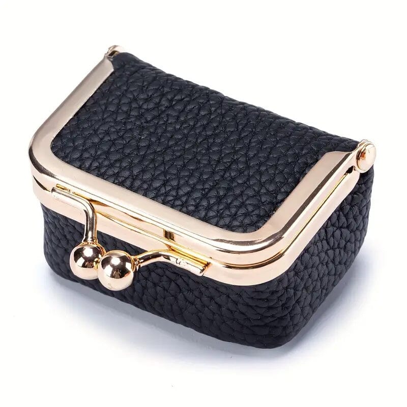 Genuine Leather Vintage-Inspired Coin Purse with Kiss Lock Handbags & Wallets Black - DailySale